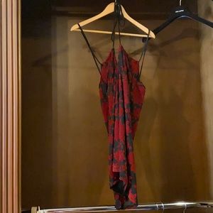 Little black dress w/red rose print